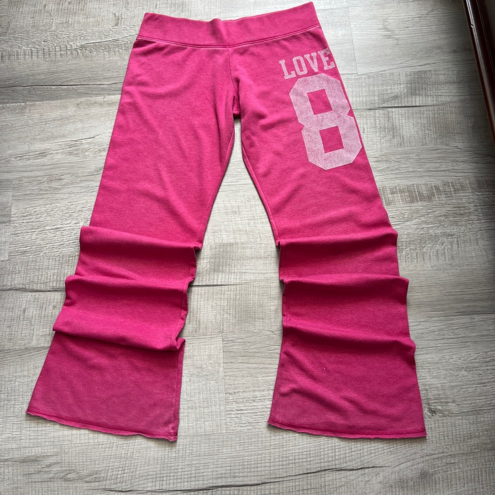 Vintage Victorias Secret PINK Hot Pink Flare Sweatpants Love 8 Graphic Size S